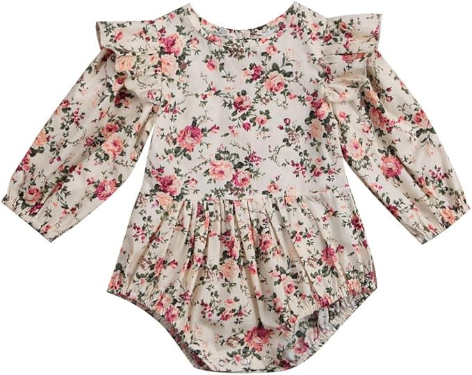BiggerStore Infant Baby Girl Twins Long Sleeve Ruffles Romper Bodysuit Outfit Clothes | Amazon (US)