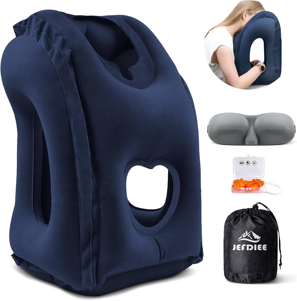 JefDiee Inflatable Travel Pillow, Airplane Neck Pillow Comfortably Supports Head and Chin for Air... | Amazon (US)