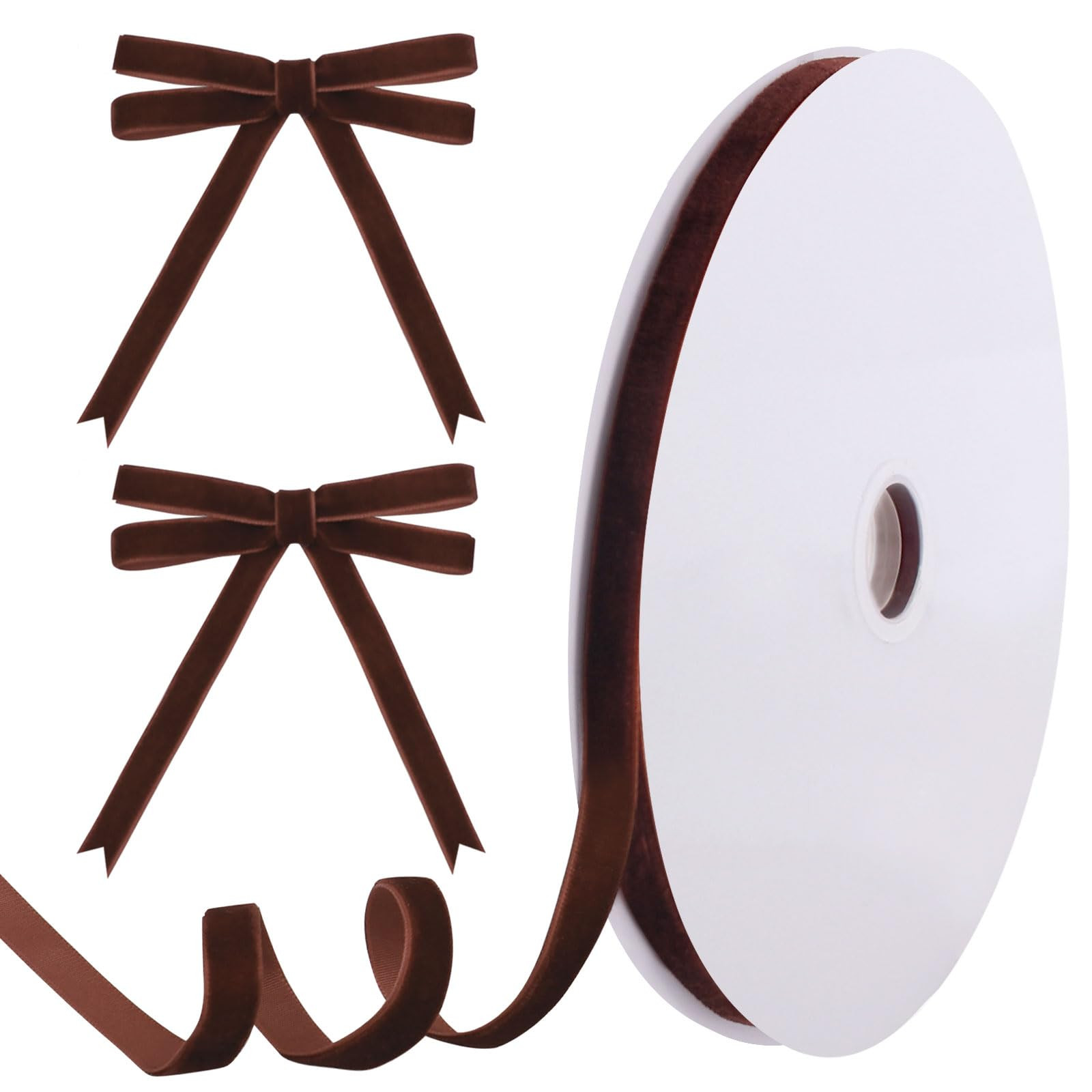 25 Yards Brown Velvet Ribbon for Christmas Tree,3/8 Inch Velvet Christmas Ribbon for Gift Wrappin... | Amazon (US)