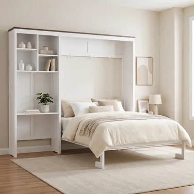 Queen Size Murphy Bed with Integrated Desk & Multi-Layer Storage Cabinet | Wayfair North America