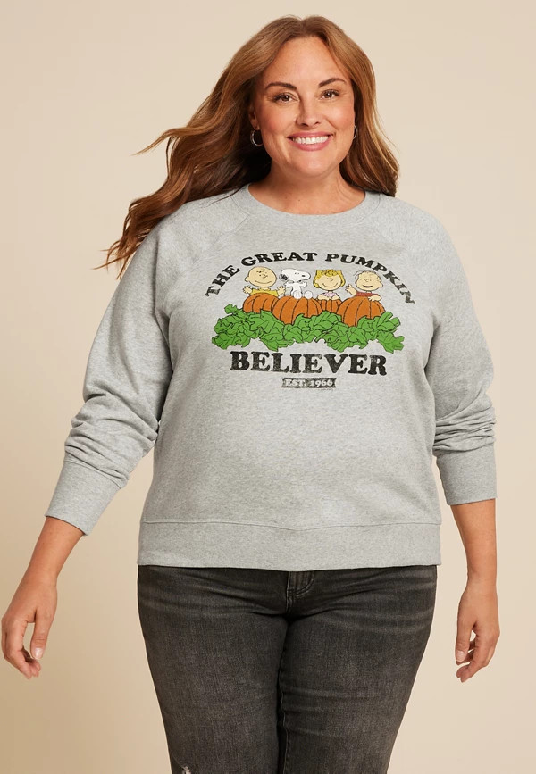 Plus Size Peanuts The Great Pumpkin Believer Oversized Fit Sweatshirt | Maurices
