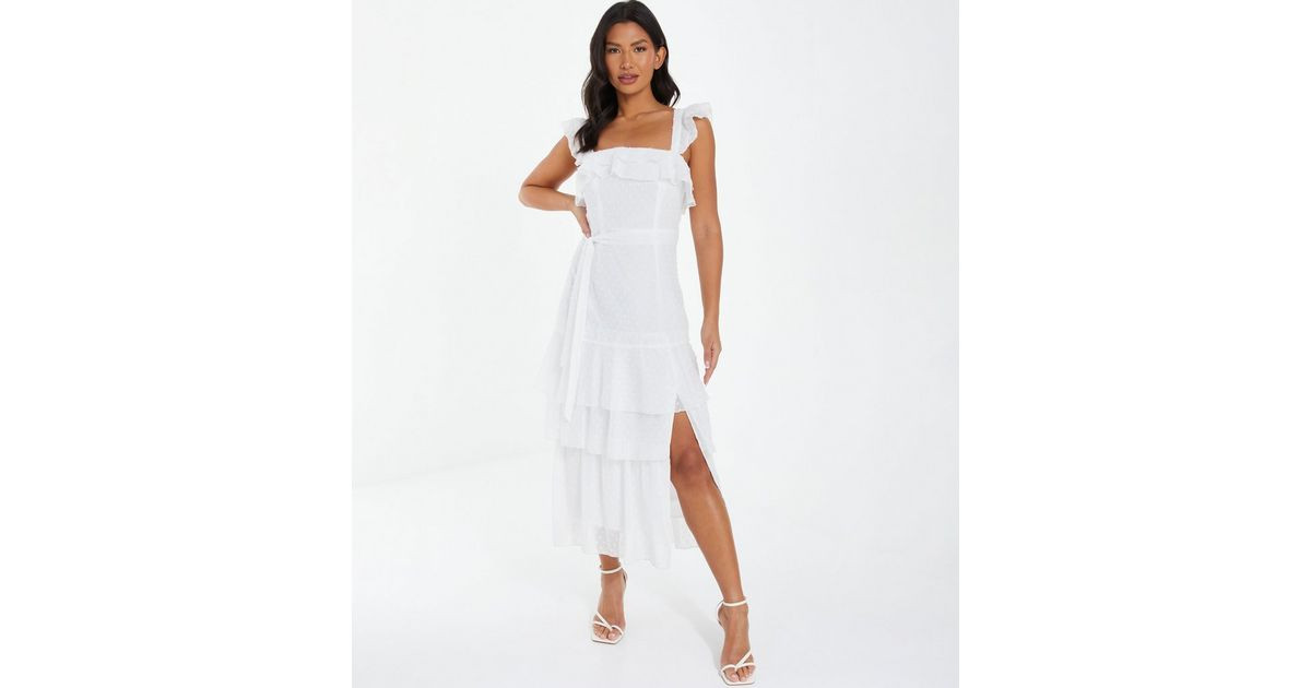 QUIZ White Embroidered Chiffon Frill Midi Dress
						
						Add to Saved Items
						Remove from... | New Look (UK)