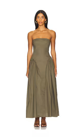 WeWoreWhat Strapless Corset Ruched Dress in Olive. - size 0 | Revolve Clothing (Global)