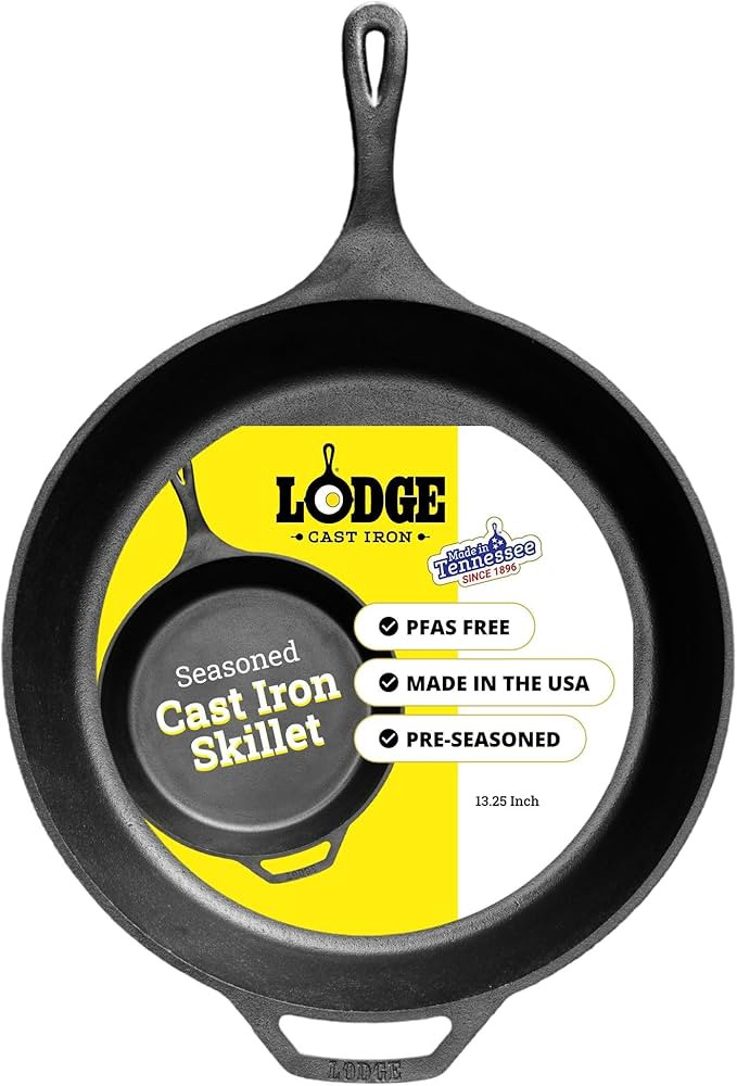 Lodge Seasoned Cast Iron Skillet 13.25 Inches - PFAS-Free, Non-Toxic Cookware - Use with an Oven,... | Amazon (US)