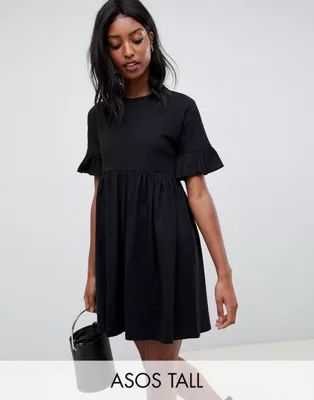 ASOS DESIGN Tall cotton slubby frill sleeve smock dress | ASOS US