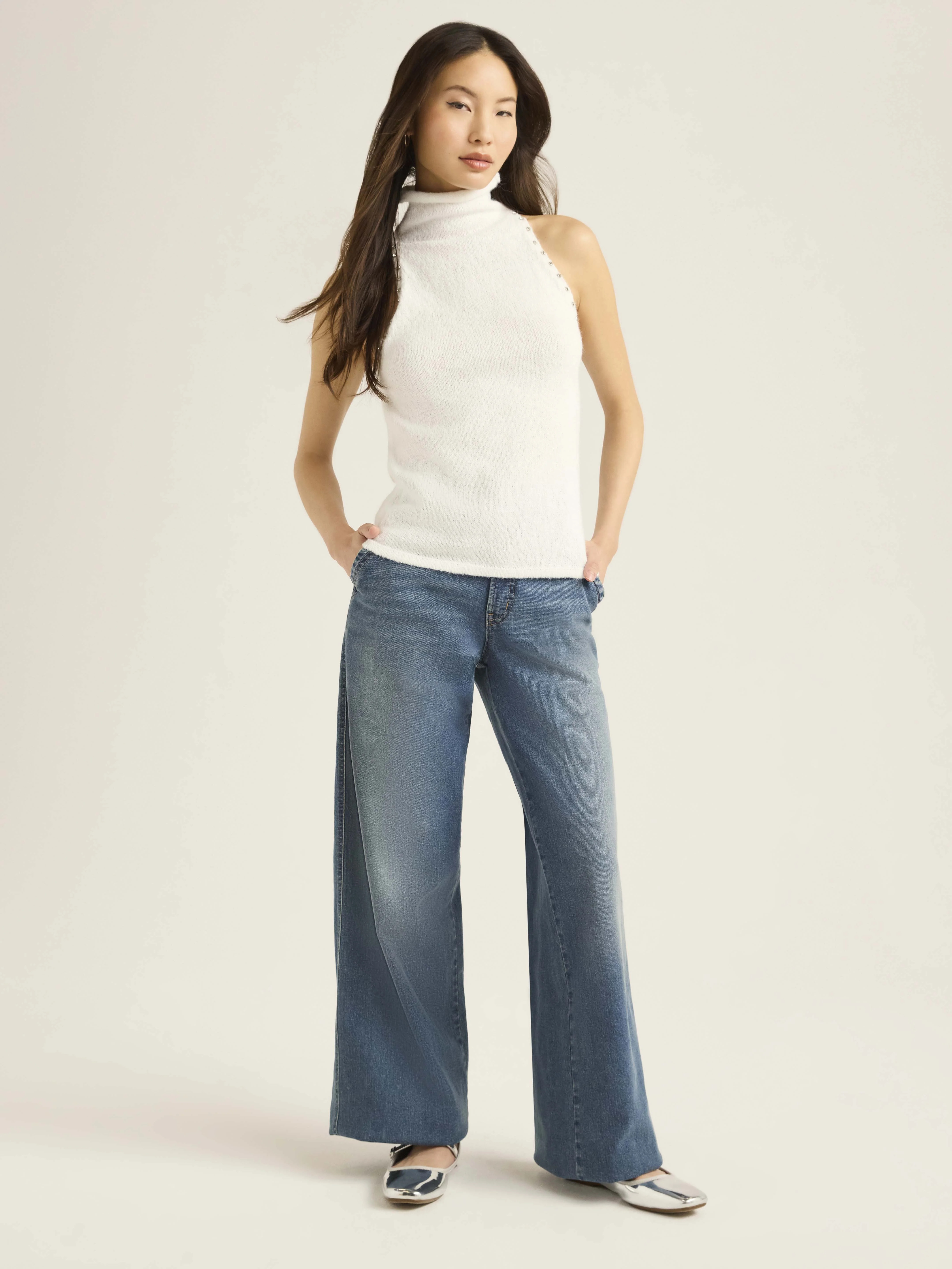 Scoop Women’s and Women's Plus Sleeveless Rhinestone Mock Neck Sweater, Lightweight, Sizes XS-4... | Walmart (US)