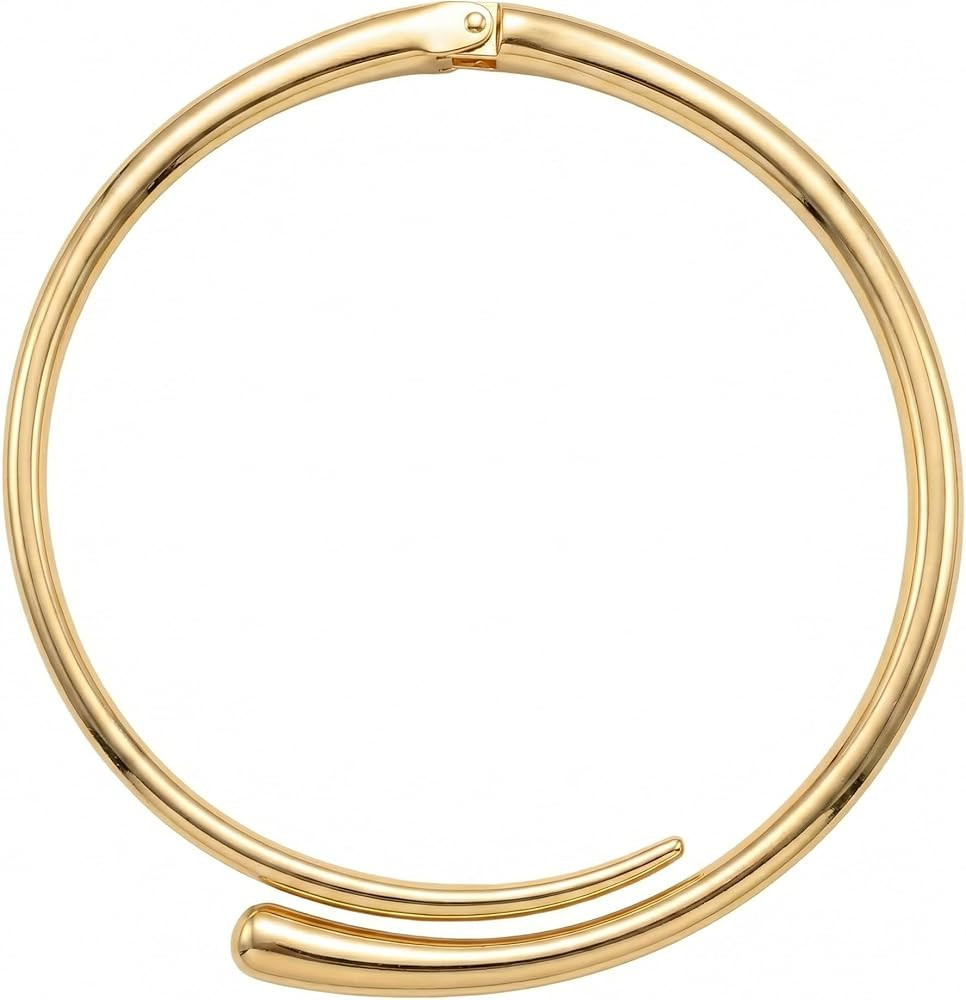 Gold Tone Chunky Collar Necklace for Women - Rigid Metal Torque Choker with Easy-Open Spring Hing... | Amazon (US)