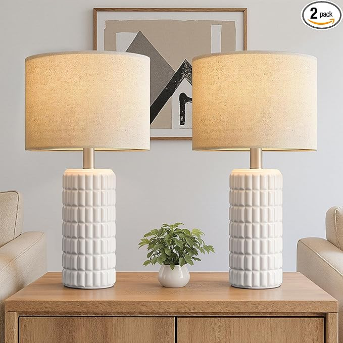 23" Modern Ceramic Table Lamps Set of 2 - Table Lamps for Living room, Farmhouse Bedside Night St... | Amazon (US)