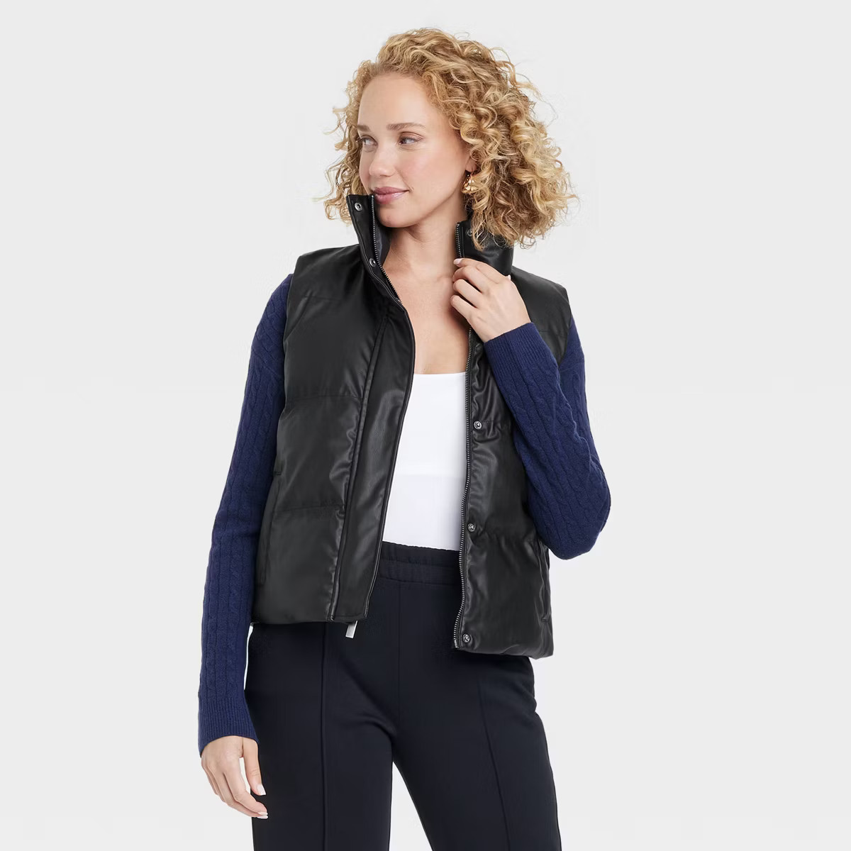 Women's Faux Leather Puffer Vest - A New Day™ Black M | Target