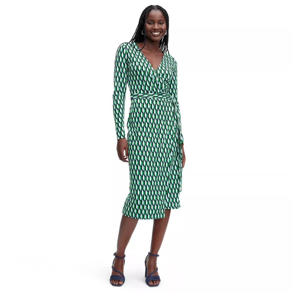 Women's Long Sleeve Midi Arrow Geo Green Wrap Dress - DVF for Target | Target