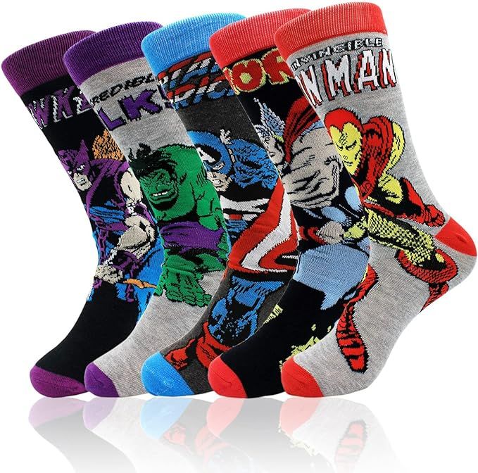 SIDIMELO 5 Pairs Mens Socks-Funny Marvel Superhero Character Patterned Dress Socks For Adults And... | Amazon (US)