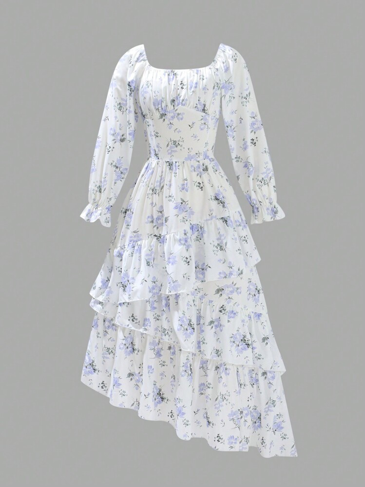 Teen Girls' Printed Long Sleeve Dress | SHEIN