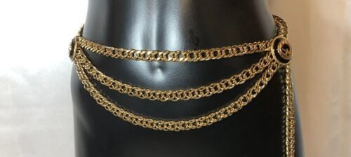 Vintage St. John Black Enamel Logo Button Triple Swag Gold Chain w. Dangle Belt   | eBay | eBay US