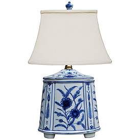 Akeno Flowers 14&quot; High Blue and White Porcelain Tea Jar Table Lamp | www.lampsplus.com | Lamps Plus