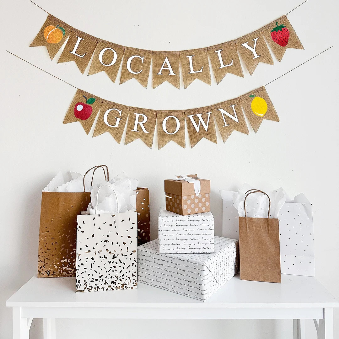 Locally Grown Banner, Farmers Market Sign, Organic Baby Shower, Farm Fresh Decor, Fruit Vegetable... | Etsy (US)