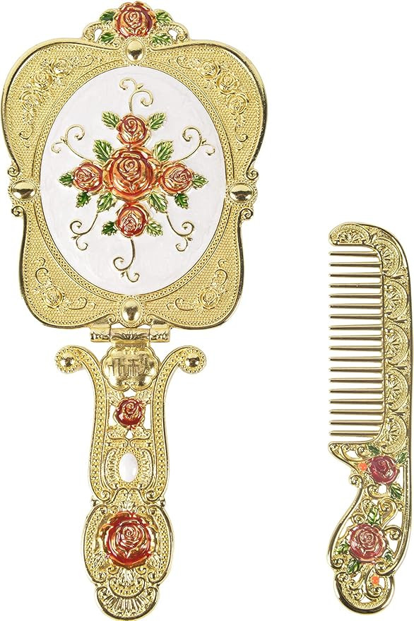 Nerien Antique Mirror Comb Set Vintage Metal Handheld Makeup Mirror with a Comb Russian Style Emb... | Amazon (US)