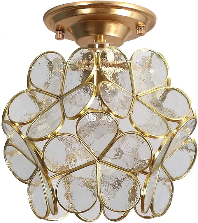 Bieye L10825 Flower Petals Tiffany Style Stained Glass Close to Ceiling Light for Home Decor (Cle... | Amazon (US)