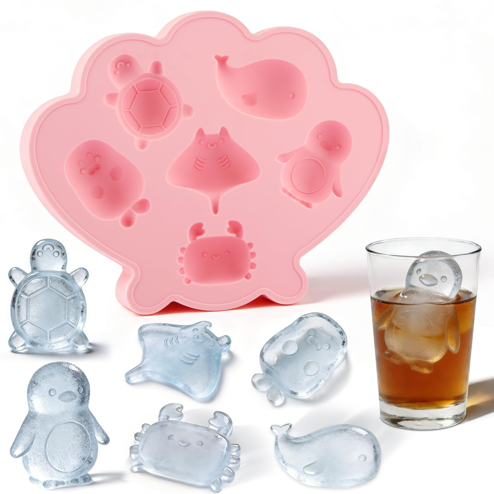 Fu Store Ice Cube Tray Shell Silicone Ice Cube Trays with Cute Marine Life Shapes Cubes Easy to R... | Amazon (US)