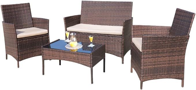 Homall 4 Pieces Outdoor Patio Furniture Sets Rattan Chair Wicker Set, Outdoor Indoor Use Backyard... | Amazon (US)