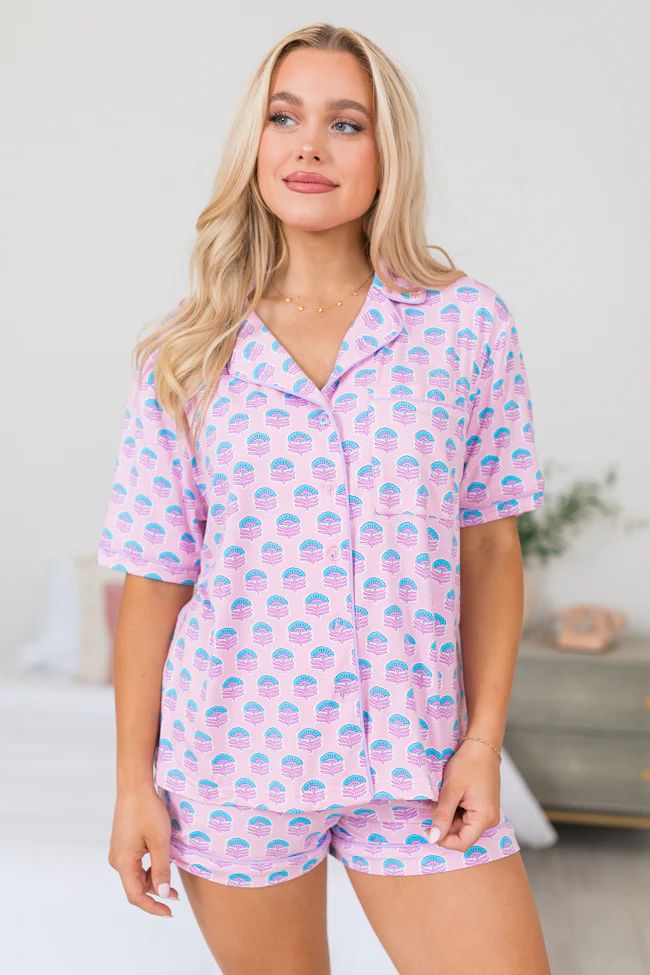 Under The Stars In Azalea Gardens Short Sleeve Bamboo Pajama Top SALE | Pink Lily