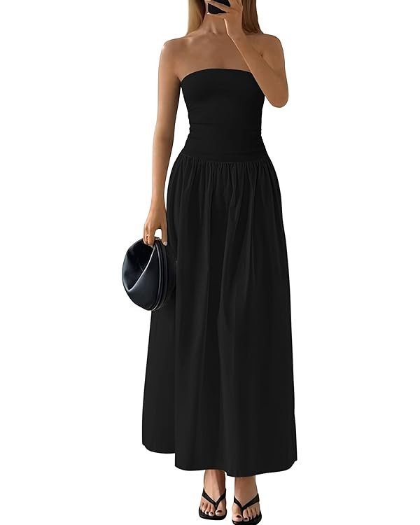 PRETTYGARDEN Women 2025 Summer Elegant Strapless Maxi Dress Tube Top Dress A Line Flowy Long Wedd... | Amazon (US)