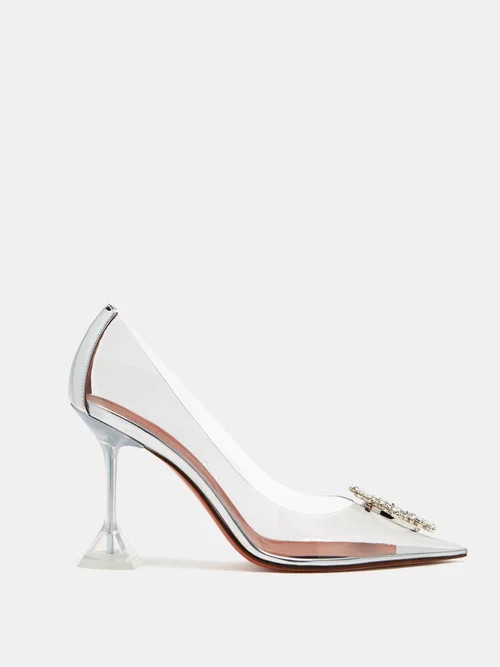 Amina Muaddi - Begum Crystal-embellished Pvc Pumps - Womens - Clear | Matches (US)