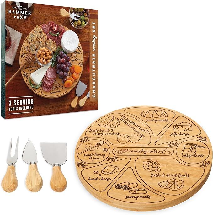 Hammer + Axe Charcuterie Board Set - Rotating Serving Cheese Board with Utensil Tools & Easy-Plac... | Amazon (US)