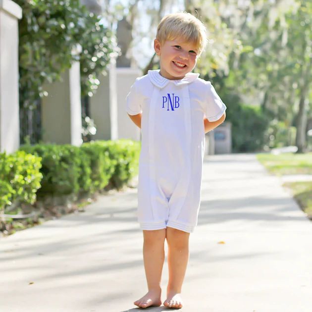White with Blue Sailor Knit Shortall | Classic Whimsy