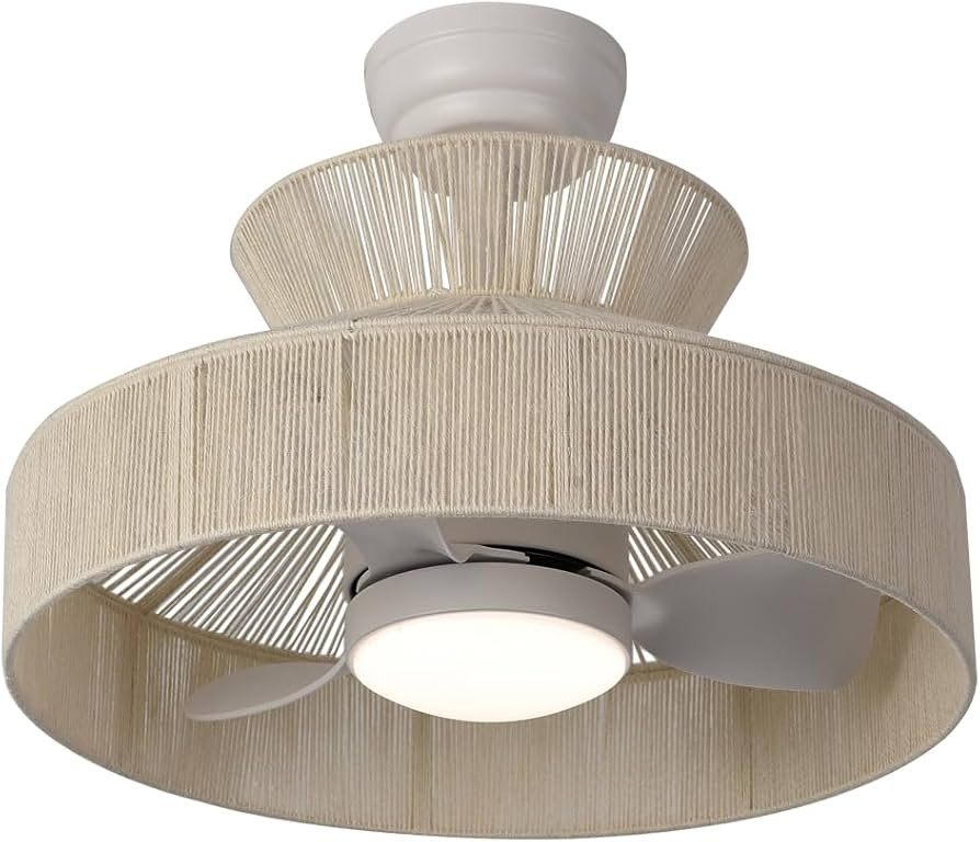 18W LED 22” Dimmable DC Boho Caged Linen Dimmable Ceiling Fan with Light, Fandelier with Fixtur... | Amazon (US)