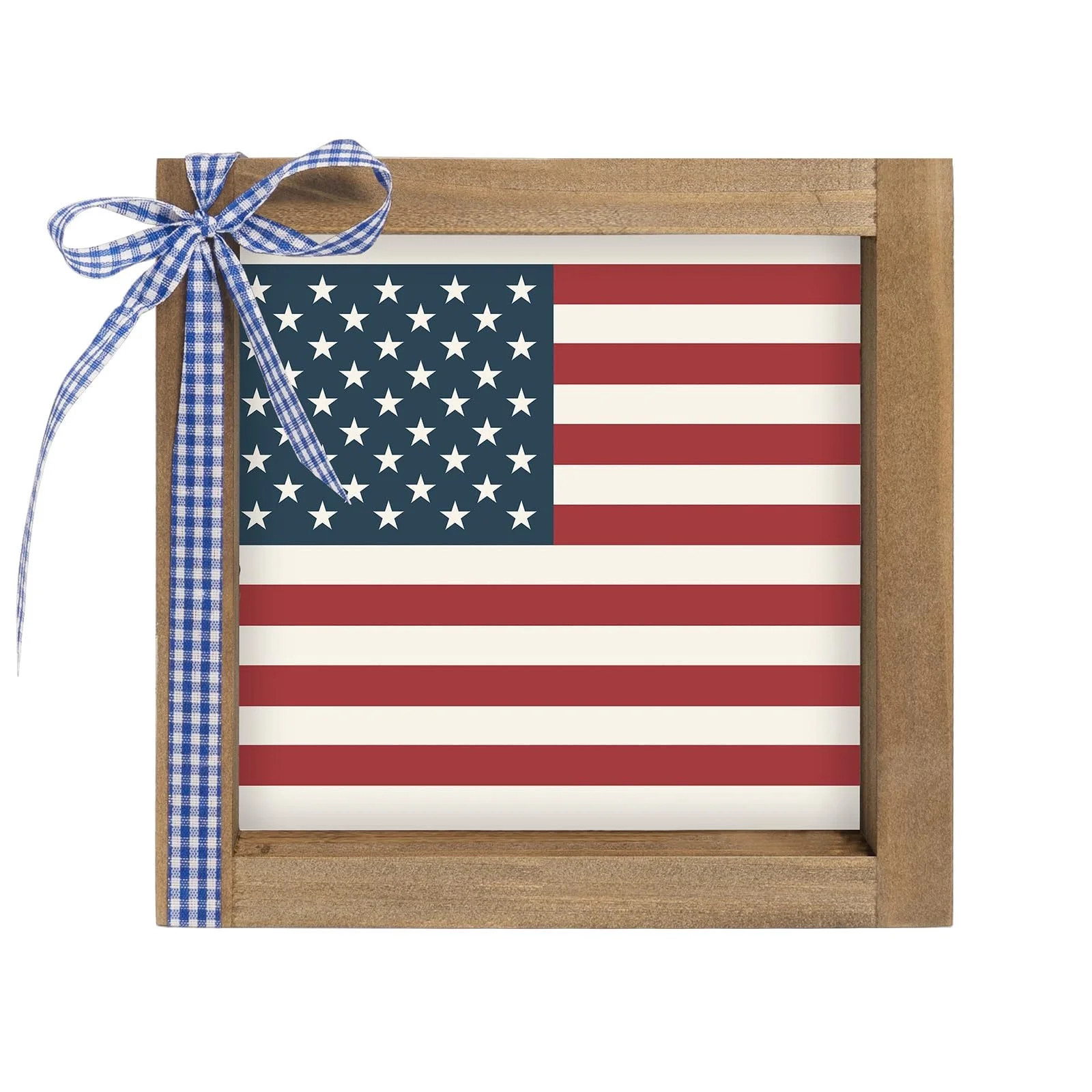 4Th of July Decorations for Home, Rustic Farmhouse Wall Decor, 10X10 In, Brown Wood, Star Accents... | Walmart (US)