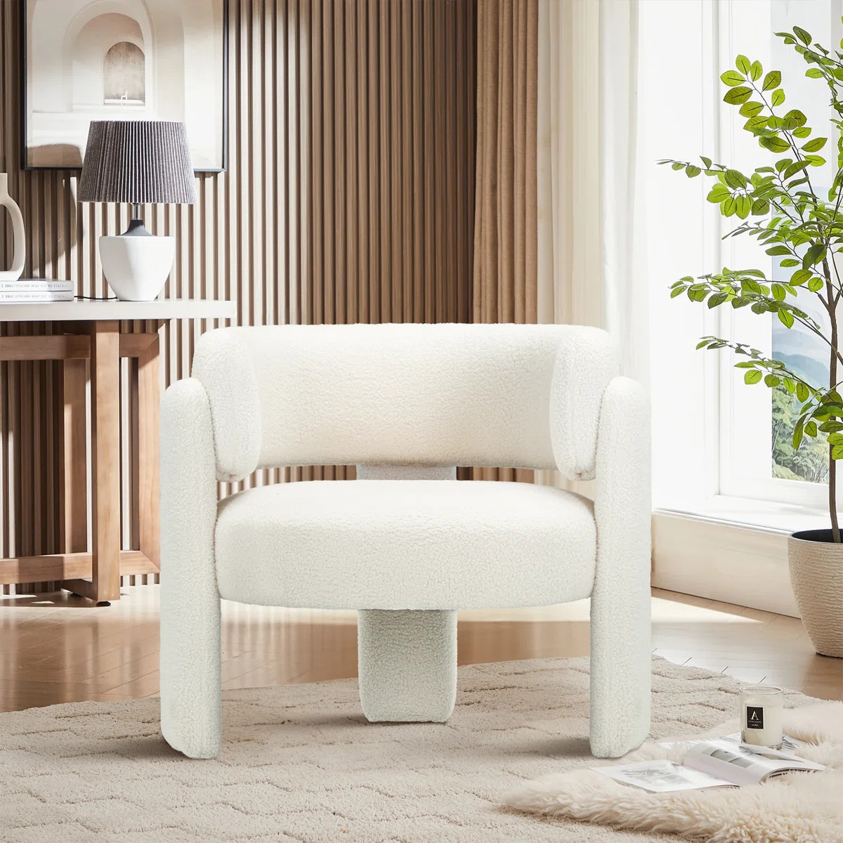 33" Wide Upholstered Modern 3-Legs Barrel Accent Chair | Wayfair North America