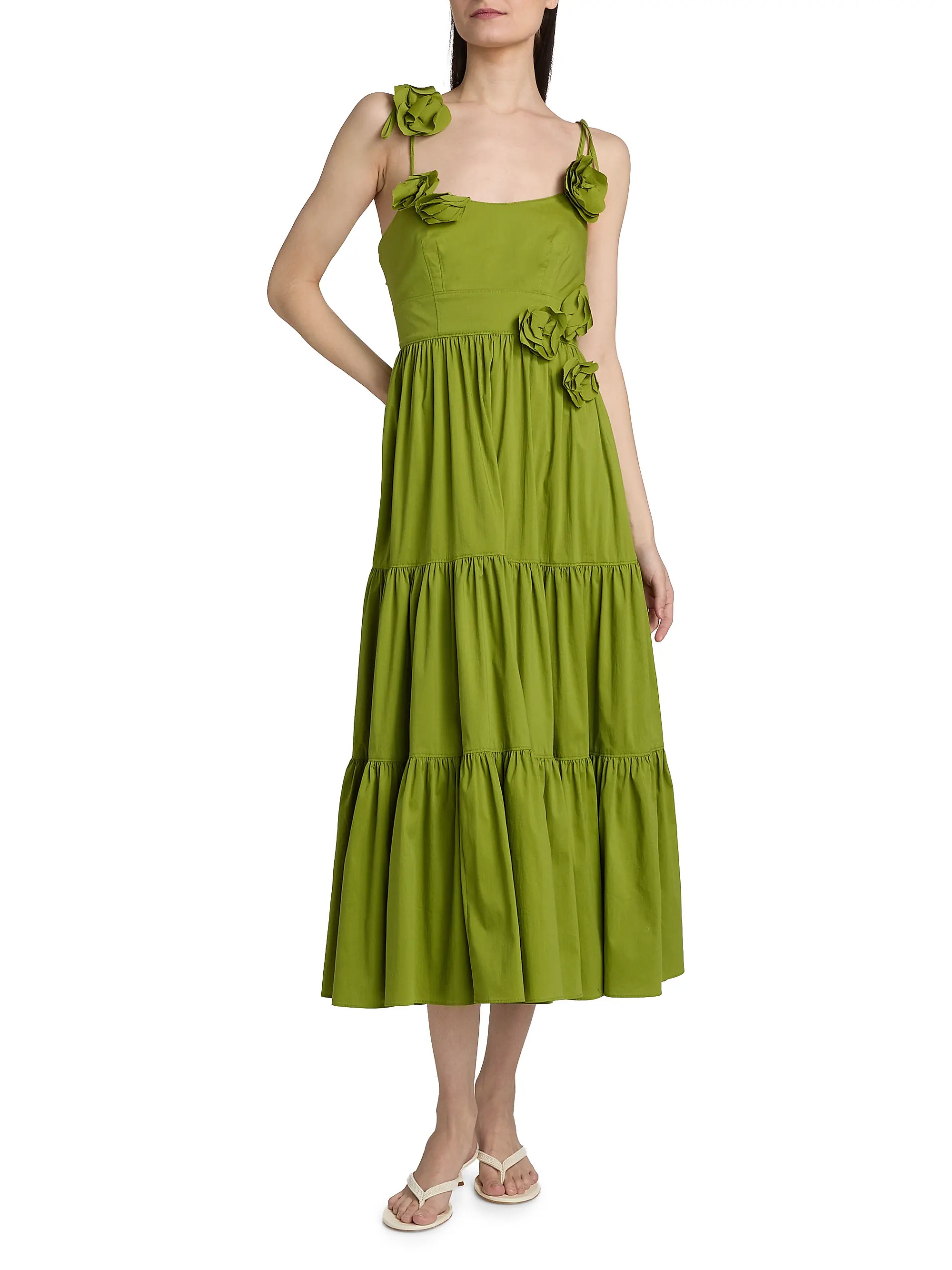 Cinq à Sept Kael Embellished Cotton-Blend Tiered Midi-Dress | Saks Fifth Avenue | Saks Fifth Avenue
