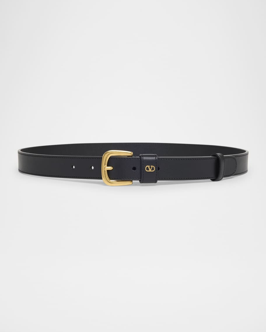 VLogo Calfskin Leather Belt, 25mm | Neiman Marcus