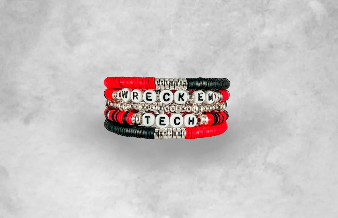 Texas Tech Bracelet Stack | Wreck Em Bracelets | Custom | Heishi Bead Bracelets | College Friends... | Etsy (US)