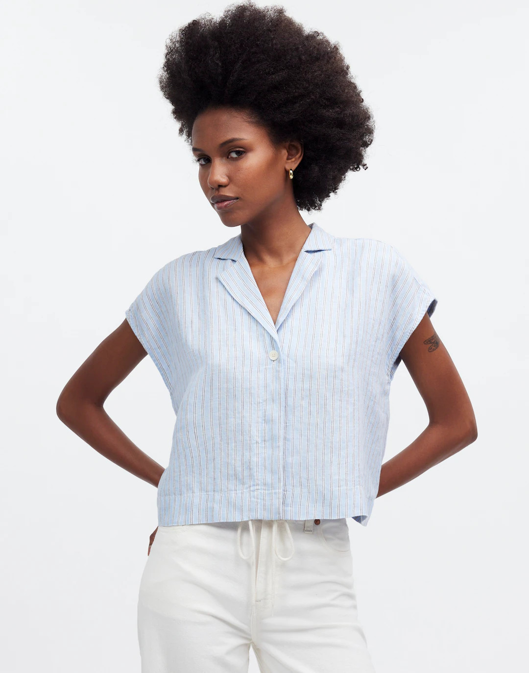 Boxy Cap-Sleeve Shirt in 100% Linen | Madewell