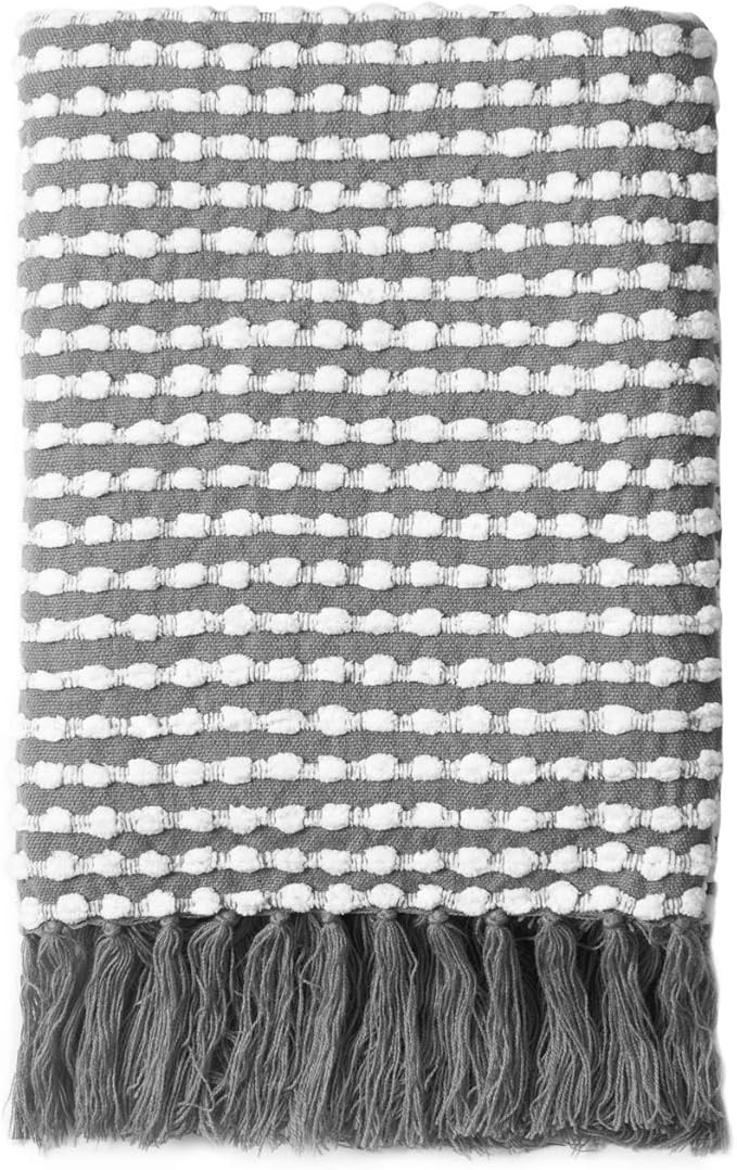 Modern Decorative Throw Blanket with Fringes, Dark Gray and White, 50"x60" | Amazon (US)