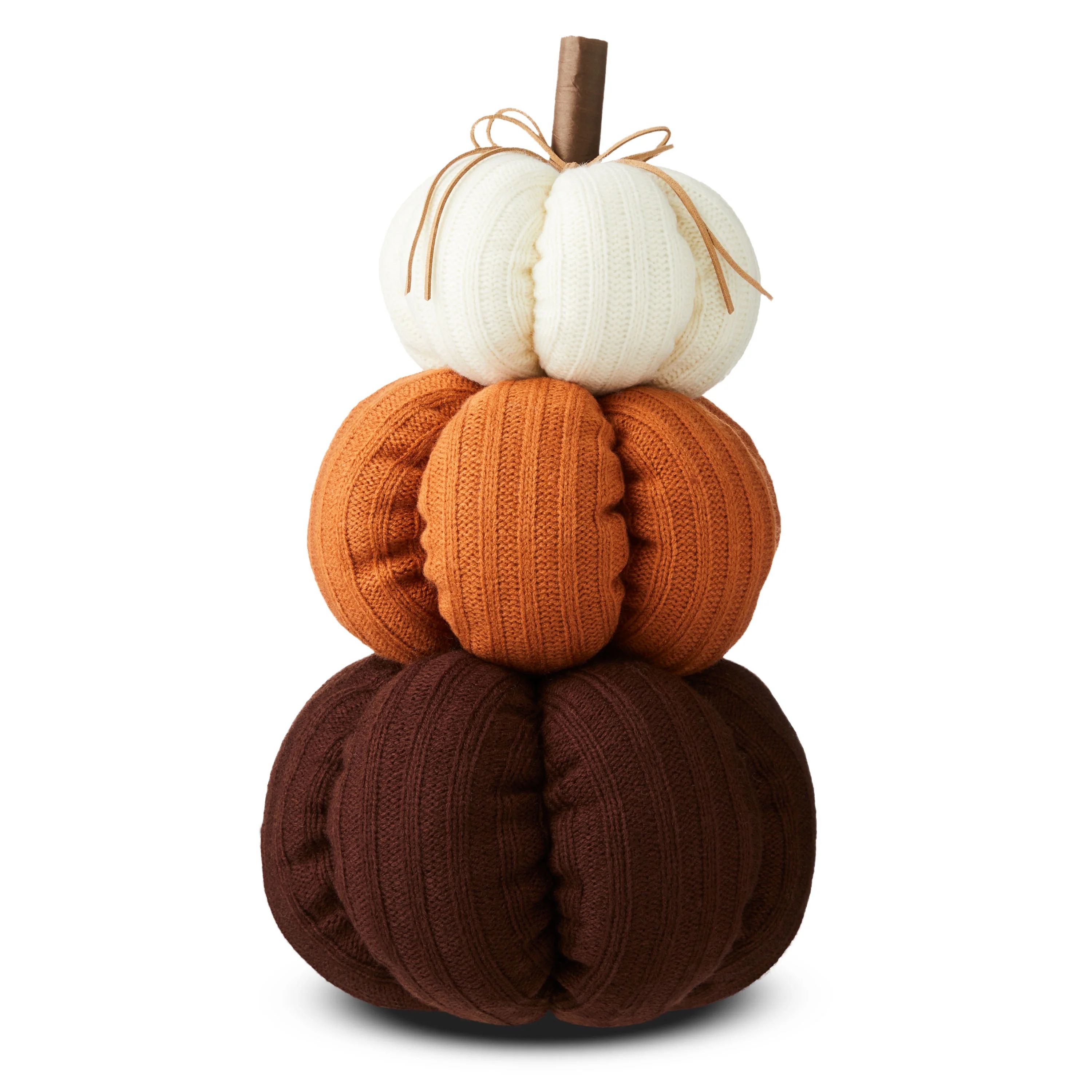 Harvest Brown, Orange, and Cream Sweater Knit Pumpkin Stack, 15", by Way To Celebrate | Walmart (US)