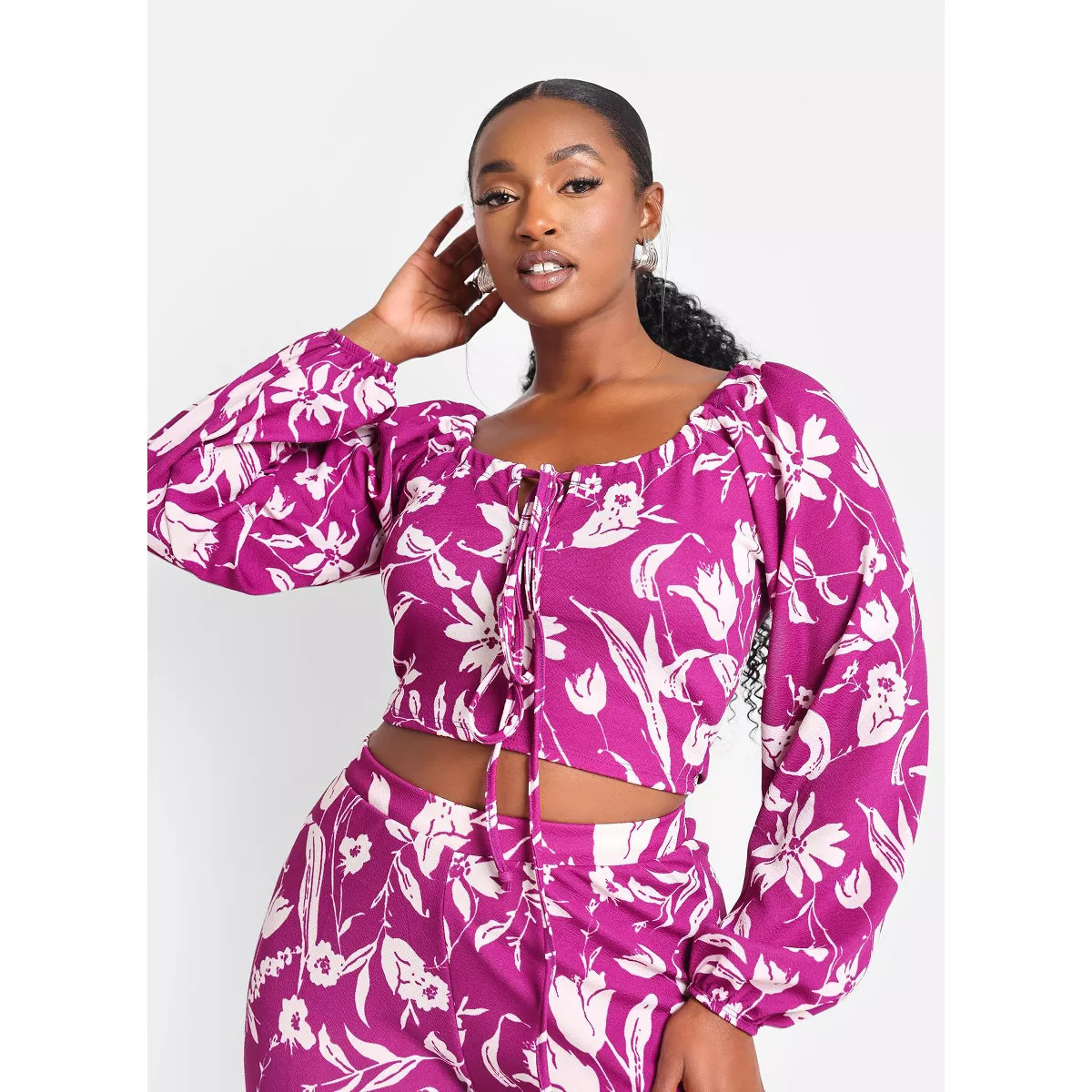 Rebdolls Women's Nylah Floral Tie Front Peasant Top | Target