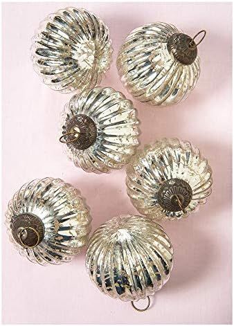 Cultural Intrigue Luna Bazaar Large Mercury Glass Ornaments (Mona Design, 3-Inch, Silver, Set of 6)  | Amazon (US)