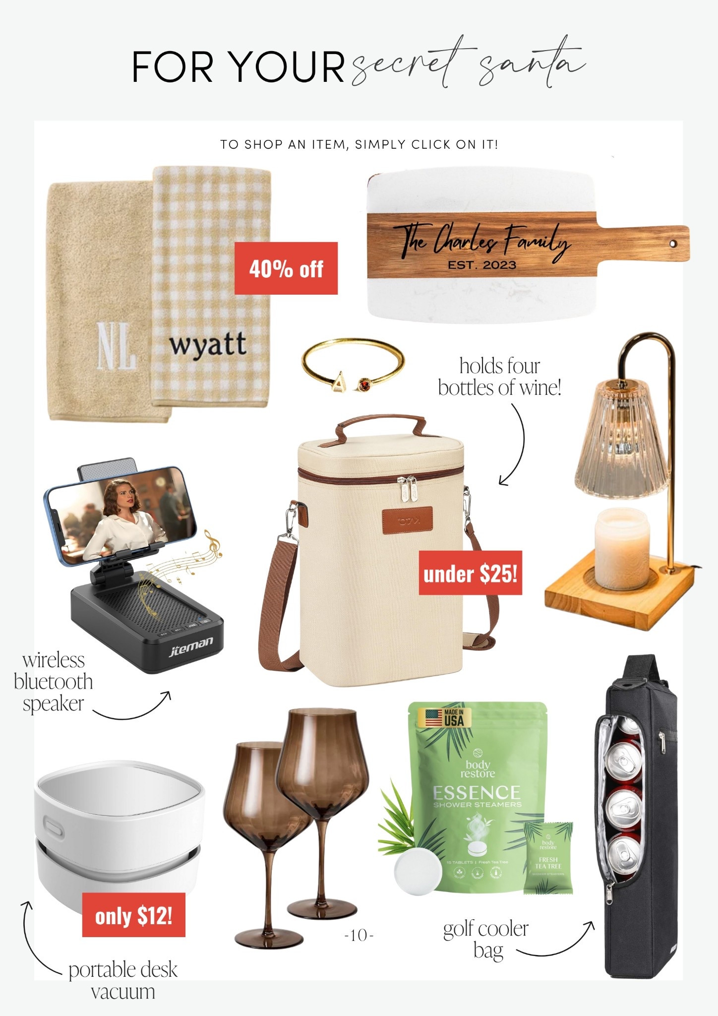 For your secret Santa! Fun, affordable, and perfect for everyone on your list — these Secret Santa ideas are perfect for every budget!! 

ComeStayAwhile | Amanda Vernaci

SecretSanta | GiftExchange | HolidayFun | LTK gift guide | LTK holiday 

#LTKHoliday #LTKFamily #LTKGiftGuide