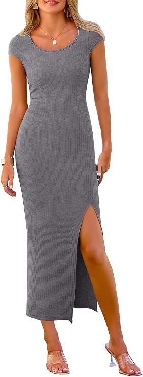 PRETTYGARDEN Women's Bodycon Maxi Dress Casual Summer Cap Sleeve Ribbed Knit Fitted Party Club Lo... | Amazon (US)
