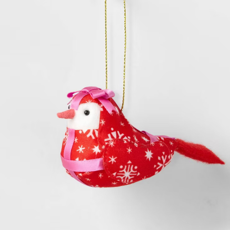Fabric Gift Wrap Bird with Pink Ribbon Christmas Tree Ornament - Wondershop™ | Target