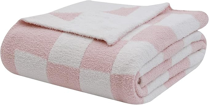 bearberry Fuzzy Checkerboard Grid Throw Blanket Knitted Soft Cozy Warm Microfiber Blanket Decor f... | Amazon (US)