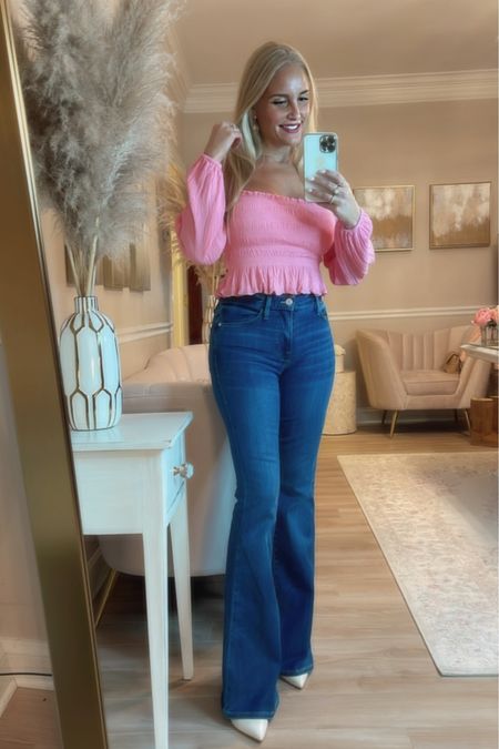 Give me pink for every season!! Loving all these long sleeve pink tops, plus how gorgeous are these dark wash flare jeans?! 

#LTKSeasonal #LTKstyletip