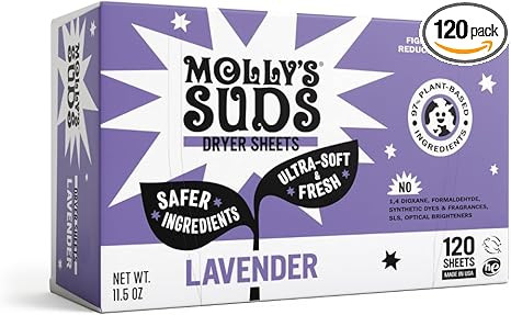 Molly's Suds Fabric Softener Dryer Sheets for Sensitive Skin | Plant-Based Static Reducer, Plasti... | Amazon (US)