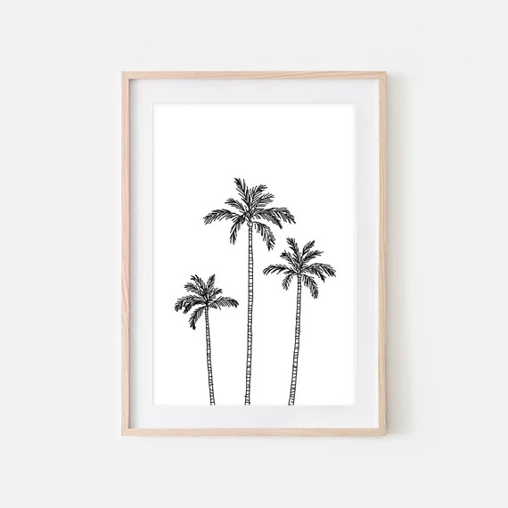 Palm Tree Line Art Downloadable Print Tropical Black and - Etsy | Etsy (US)