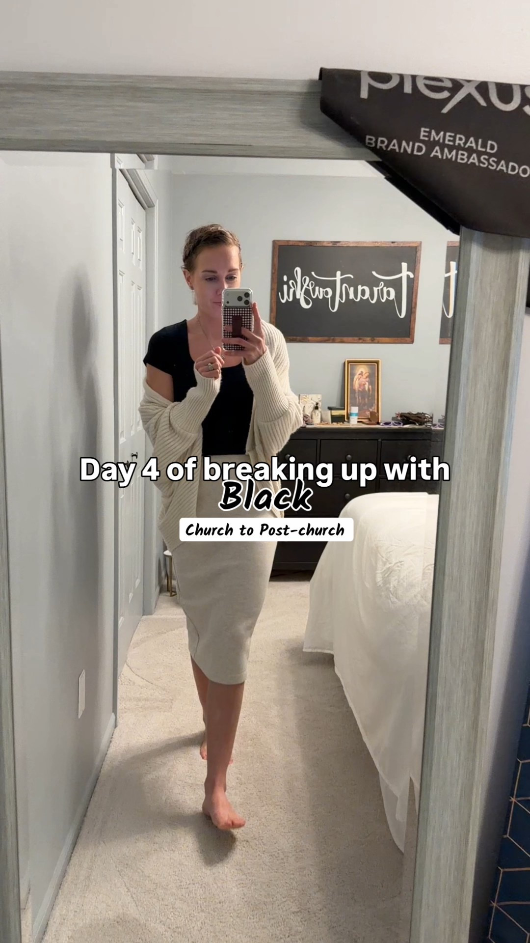 Day 4 of breaking up with black and we got a classic navy T-shirt with cream skirt and shrug for church. Then going to comfy cardigan and jeans for post church as we had a family get together. Normally I’d be in leggings chilling after church but not today!😅🤣

#LTKootd #LTKdayinmylife #LTKmomlife