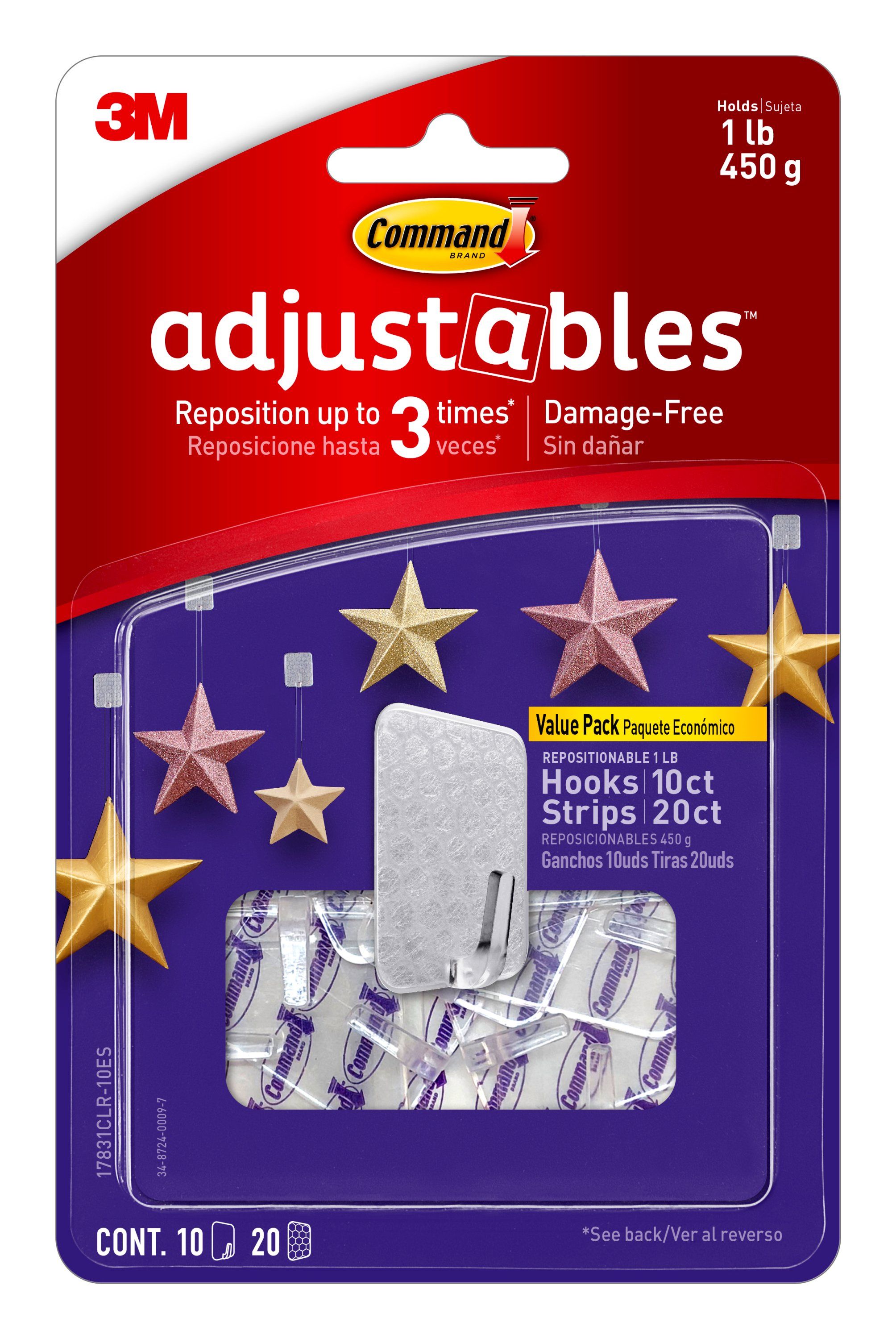 Command Adjustable Repositionable Hooks, 10 Hooks, 20 Strips | Walmart (US)