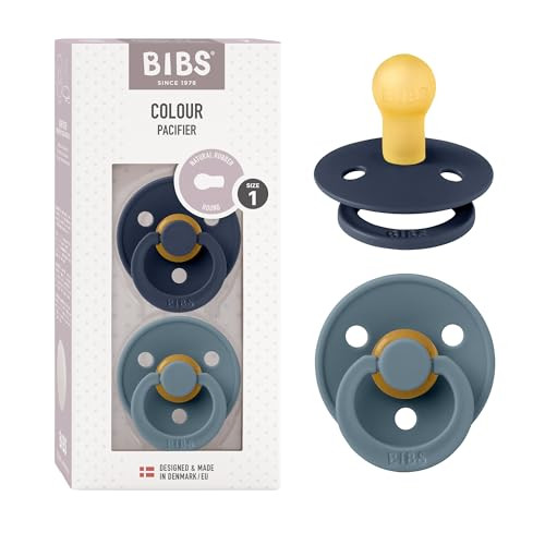BIBS Pacifiers Colour Collection | Natural Rubber Baby Pacifier | Set of 2 BPA-Free Soothers | Made in Denmark | 0+ Months (Pack of 2) | Deep Space/Petrol | Amazon (US)