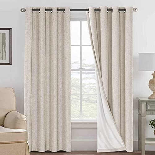 H.VERSAILTEX Blackout Curtains, Linen Curtains 108 inches Long 100% Black Out Curtains for Bedroom Windows, Textured Linen Look Draperies Grommet with White Liner, 2 Panels, Natural | Amazon (US)